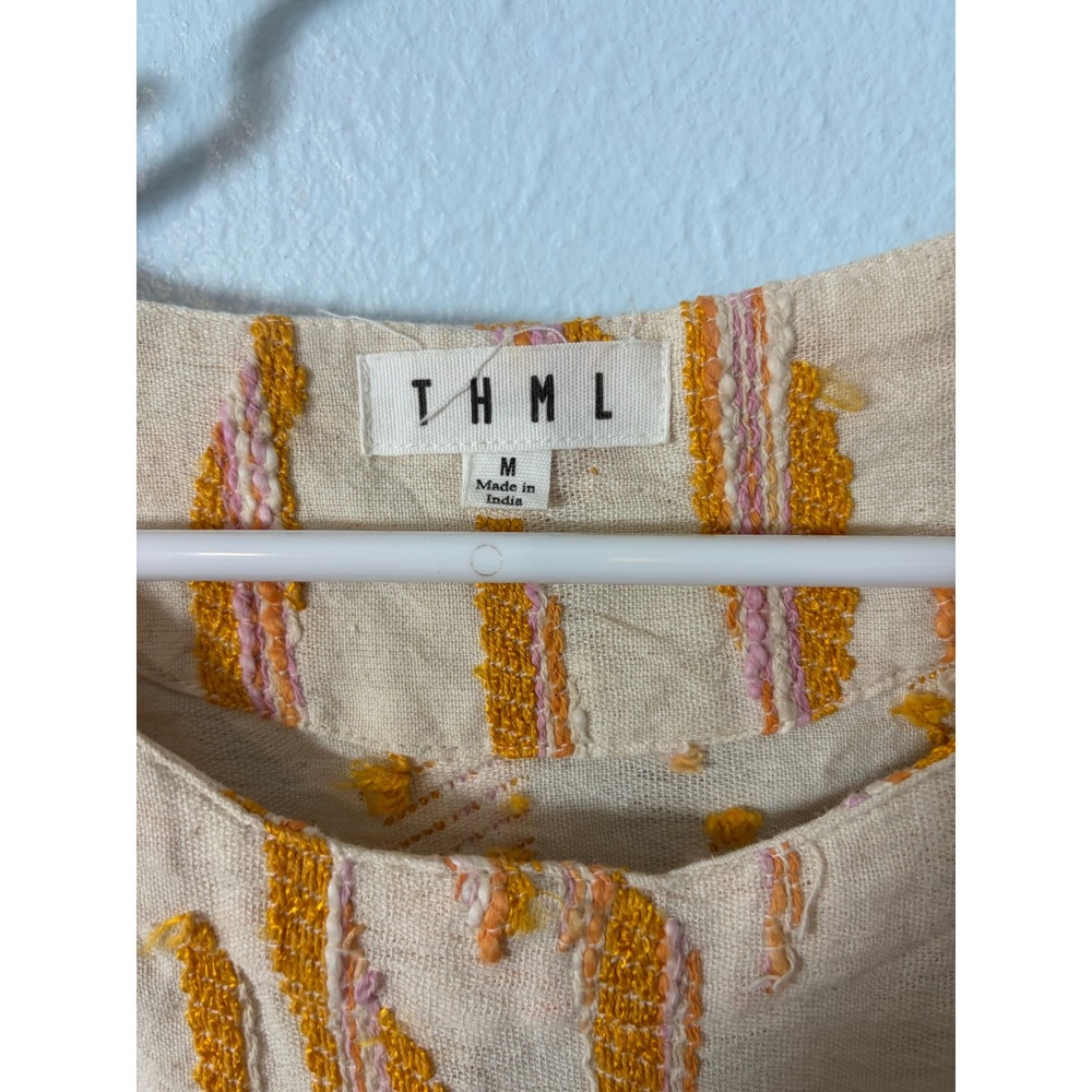 THML Womens Flutter Sleeve Embroidered Top Cream Orange Pink M Boho Artisan - Picture 4 of 6